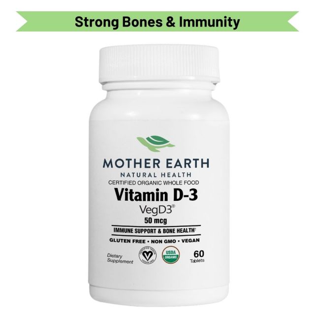 Mother Earth Supplements Organic Whole Food Vitamin D3 VegD3 50mcg, 2000iu - Tablets