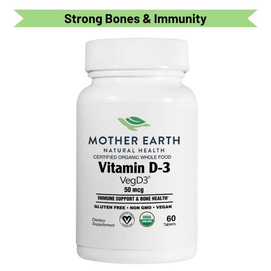 Mother Earth Supplements Organic Whole Food Vitamin D3  VegD3 50mcg, 2000iu - Tablets