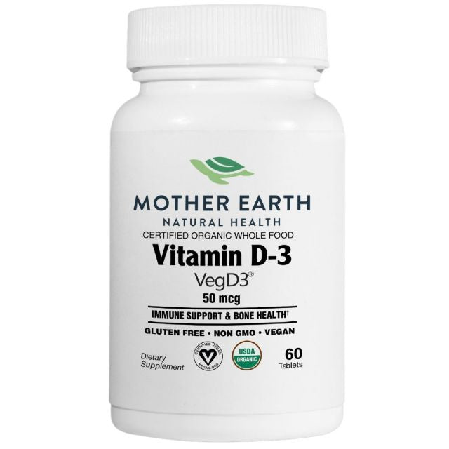 Mother Earth Supplements Organic Whole Food Vitamin D3  VegD3 50mcg, 2000iu - Tablets