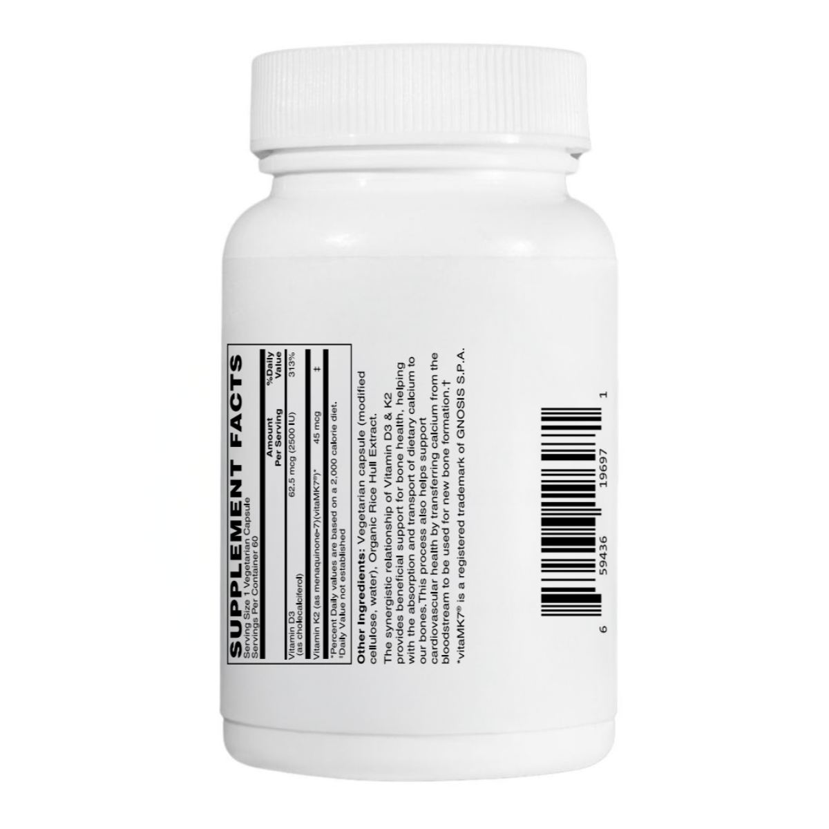 Mother Earth Natural Health – Vitamin D3+K2 62.5mcg/45mcg 60ct